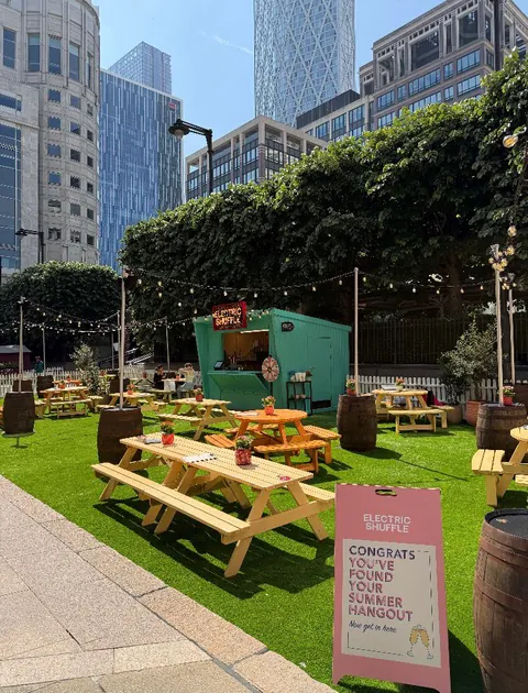 Canary Wharf commercial outdoor summer bar artificial grass installation