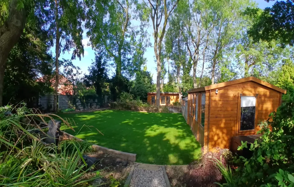 100 sqm back garden artificial grass installation in Stockport, Greater Manchester