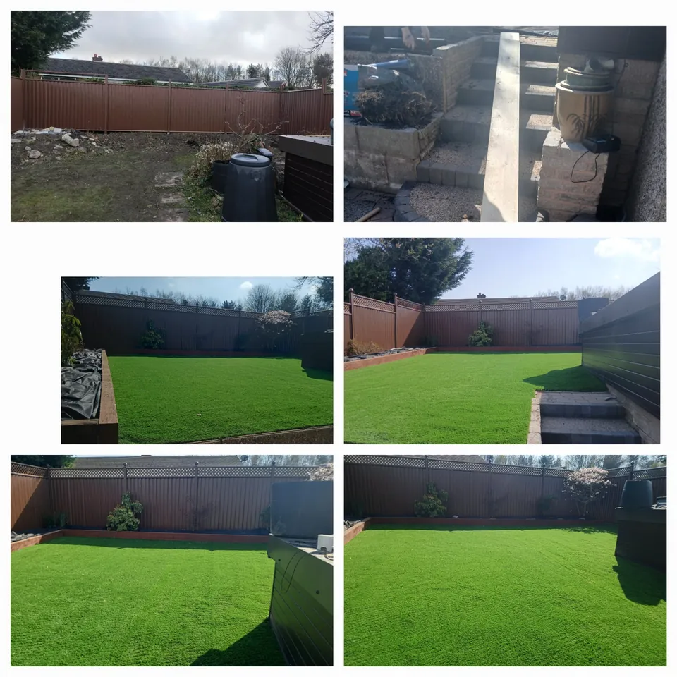 Original garden, stepped access and completed artificial grass installation by G.W Artificial Grass LTD