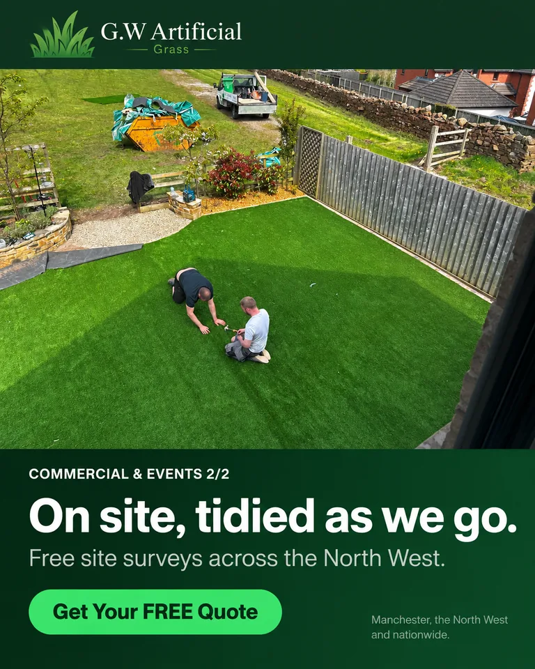 The installation team working on site as the grass is fitted.