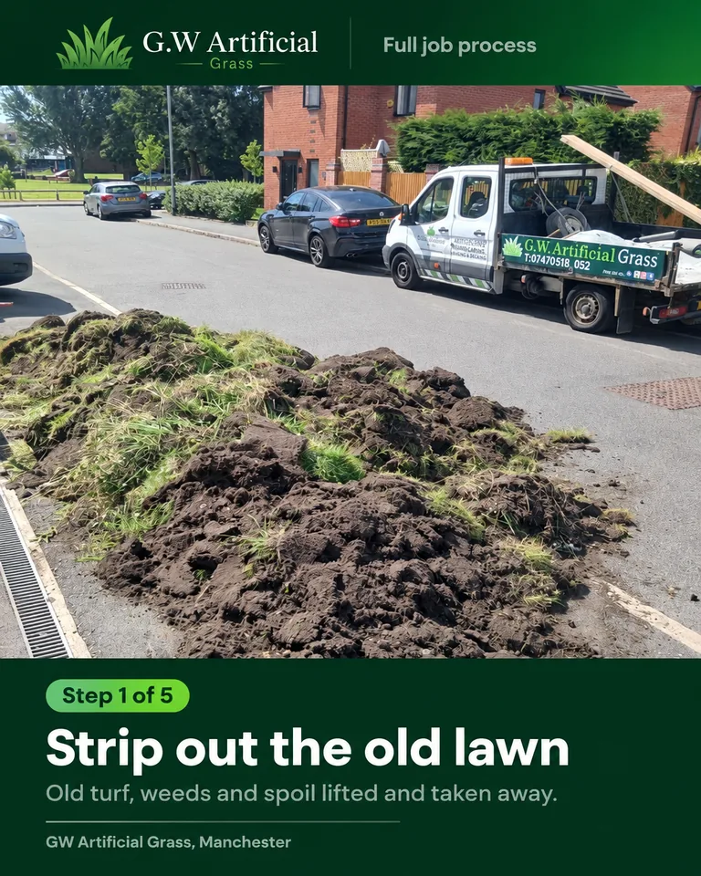 Removing the old lawn and taking away the excavated material.
