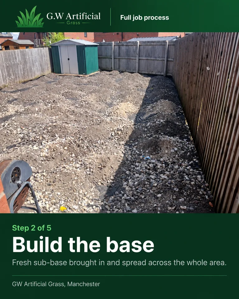 Spreading the stone foundation before the finishing layer.