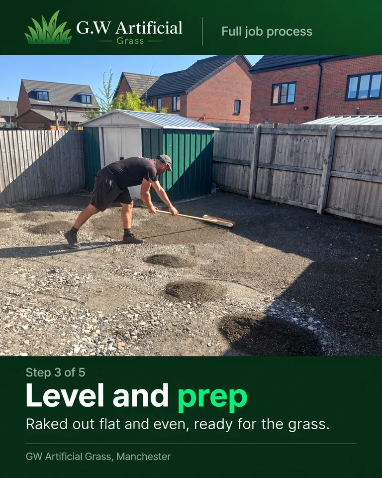 Preparing and levelling the base before fitting the grass.