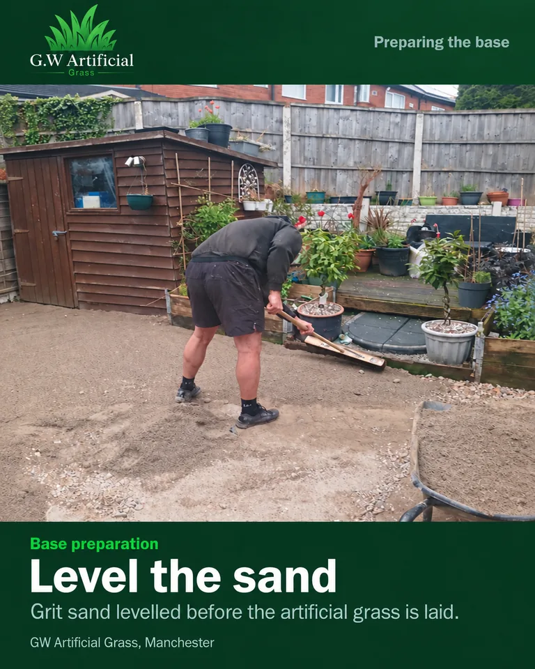 Grit sand levelling before laying the artificial grass.